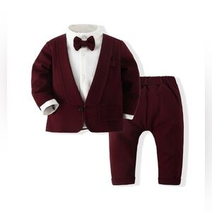 Baby Baby Boy Autumn Winter Gentleman Suit Bow Tie 2 Pcs Sets